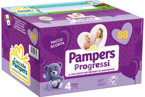 Pampers Progressi Pannolini Mini, Taglia 4 (7-18 kg), 88 Pannolini